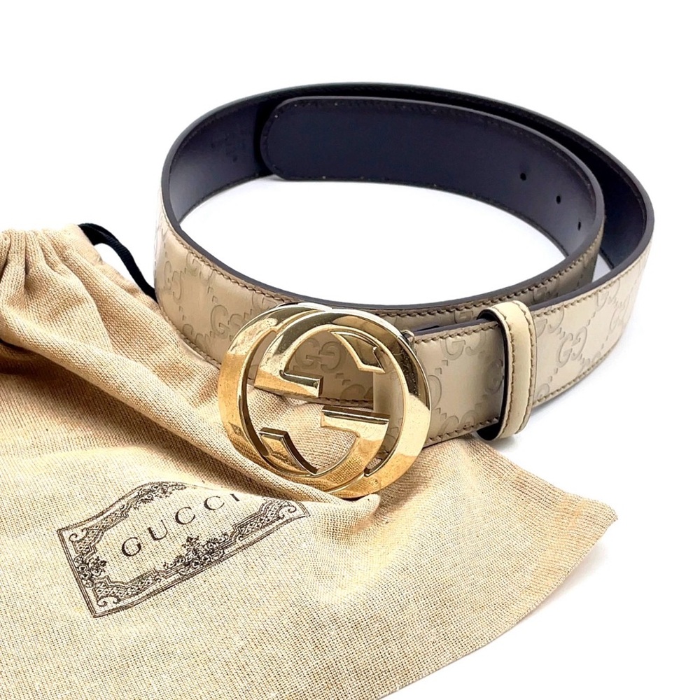 Auth GUCCI Interlocking G Guccissima Leather Ivory 85/34 Belt W/Dust bag - Picture 13 of 13